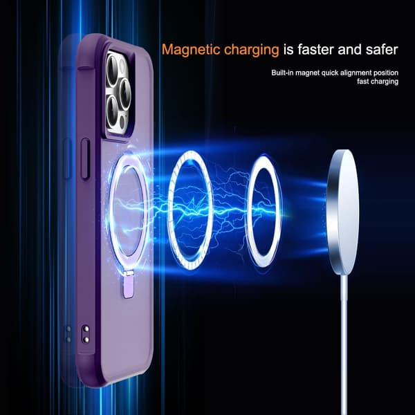 [RM]Compatible with iPhone 15 Pro Case with Invisible Magnetic O-Ring Stand Transparent Compatible with Mag-Safe Good Grip Feeling Purple
