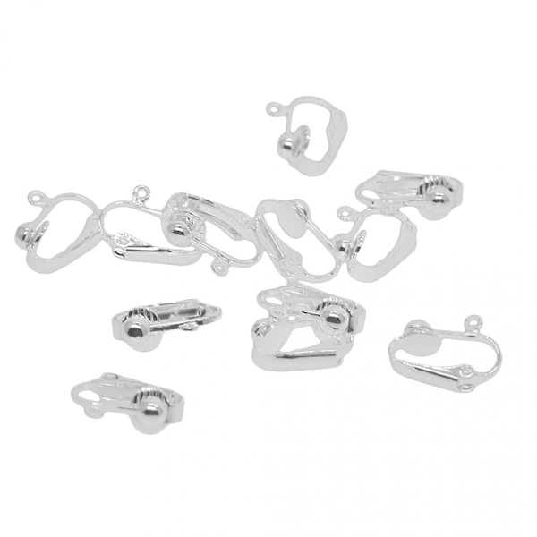 12 st clip-on örhänge omvandlare med öppen ögla silvervit diy tillbehör
