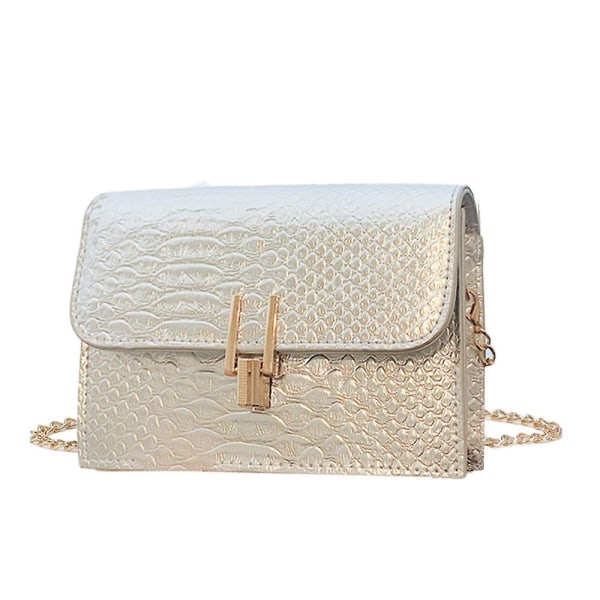 Crossbody-väska eller axelväska med flik handväska och kedjerem för kvinnor creamy white