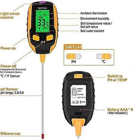 [RM]5-in-1 Soil Tester pH Meter, Digital Plant Thermometer Tester With Light Intensity/Temperature/Soil Moisture/Soil pH/Environmental Humidity, For LGL