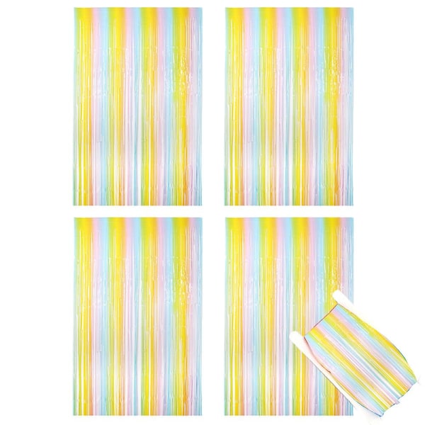 4-pack Macaron Regnbåge Folie Frans Gardin Bakgrund, 1 m x 2 m Folie Frans Foto Bakgrund Gardin För Födelsedag, Examensfest Dekorationer Tillbehör Vertical Gradient