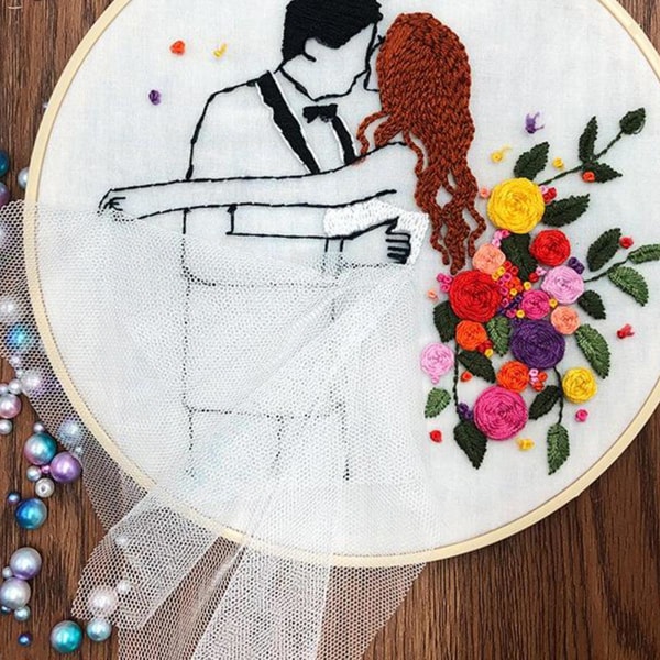 Broderikit med grundläggande verktyg Alla hjärtans dag bröllopsdekoration C