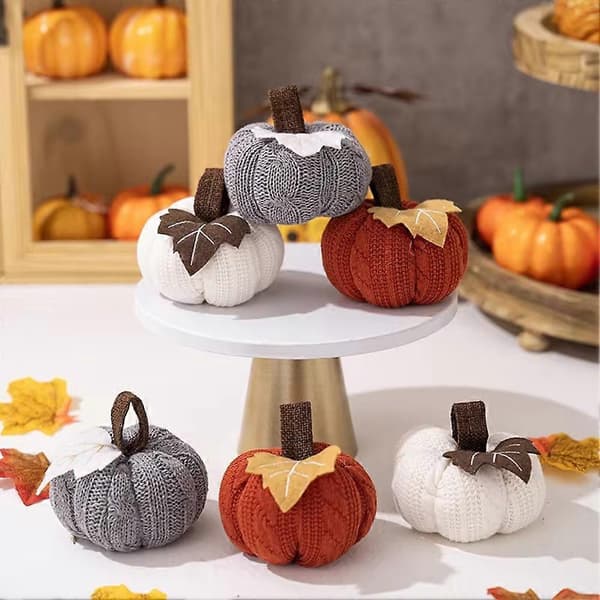 Vevde gresskarpynt egnet for Thanksgiving høstfest brettdekorasjon simulert gresskar Orange&gray&white
