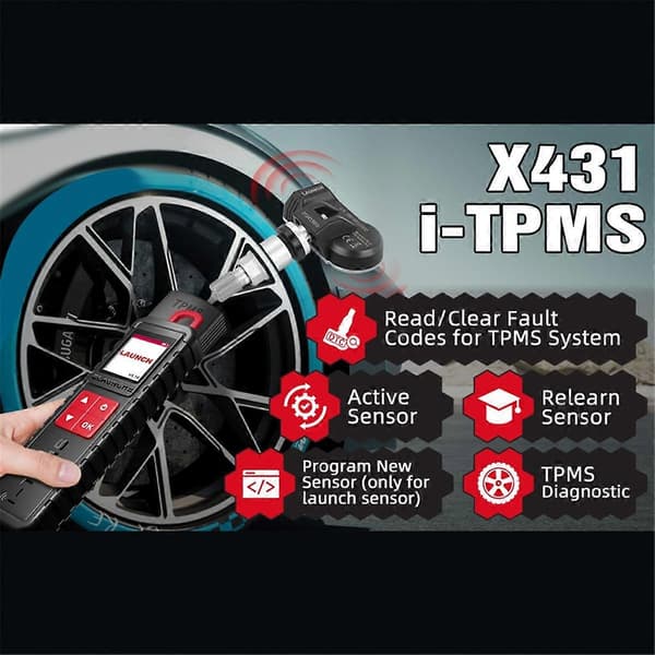 LAUNCH X431 I-TPMS Dekktrykkdiagnoseverktøy Dekktrykkaktiveringsenhet TPMS-programmering T Black