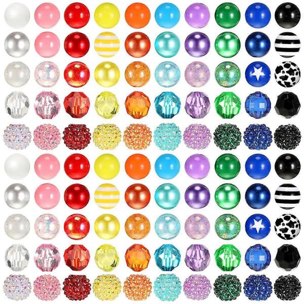 100 stk. 20 mm perler til kuglepenne, rhinstensperler, boblegummiperler til kuglepenne, perlenøgleringe, gør-det-selv-håndværk Multicolor