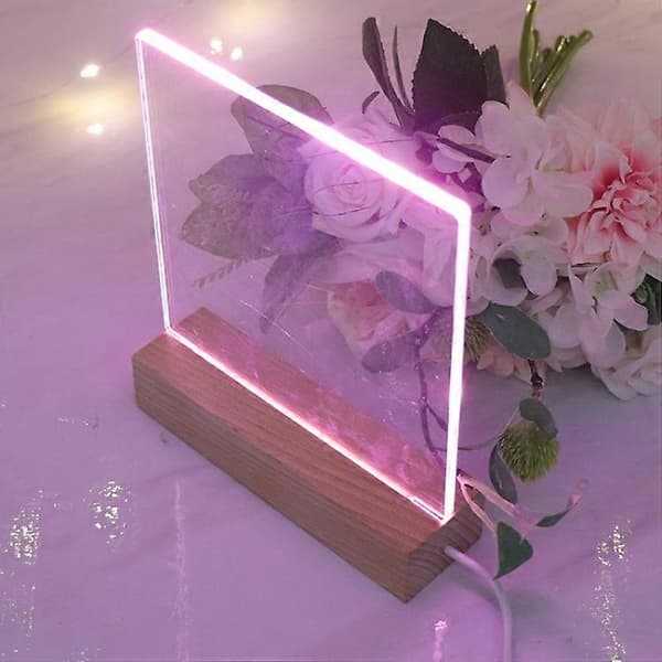 3D LED Blank Ugravert Akryl Bøk Base Nattlys Pink Light