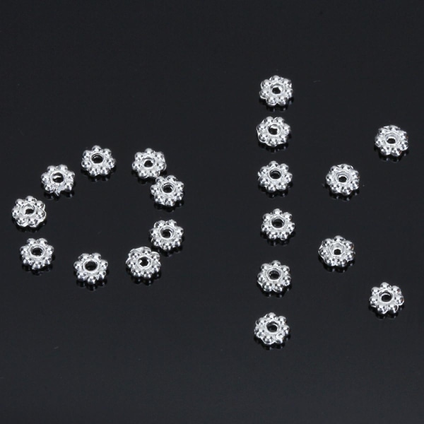Parti med 100 st 4 mm Rondelle Spacer Daisy Flower Craft gör-det-själv smycken Silverfärg