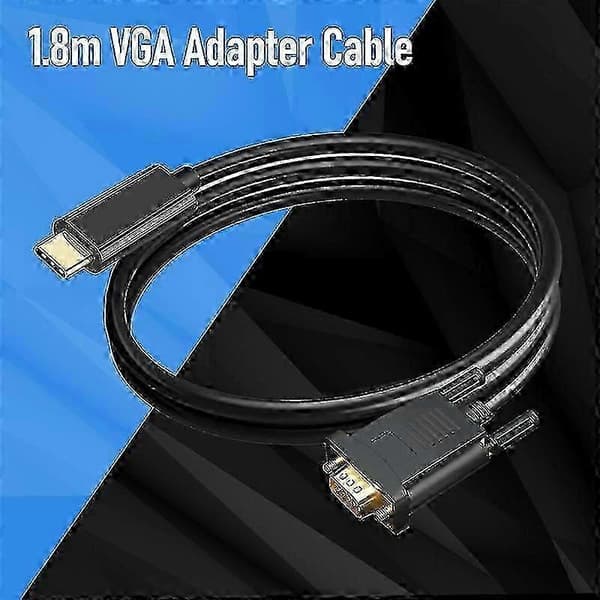 USB-C till VGA-adapterkabel 1,8 m 1080p HD-omvandlare för projektor, bildskärm, PC Typ-C