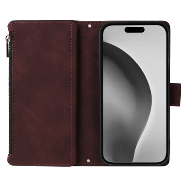 [RM]iPhone 16 Pro Max Case - Crossbody Case with Multiple Card Slots and Zipper Kaffe