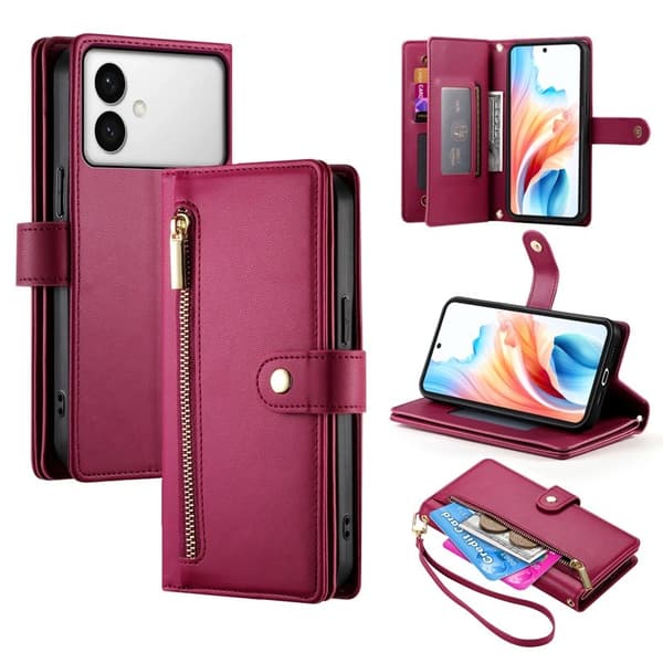 Samsung Galaxy S26 Edge Wallet Case Zipper Faux Leather - Red