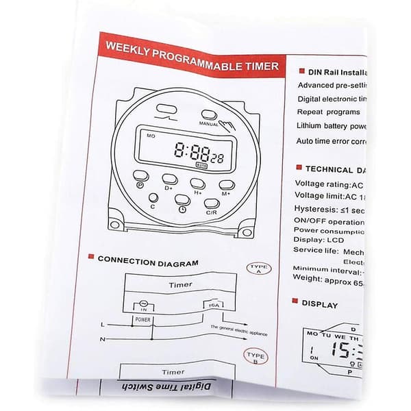 LCD digital timerbrytare, 17 på/17 av veckovis programmerbar datortimer, elektronisk timer för elektrisk utrustning/hem (220V)