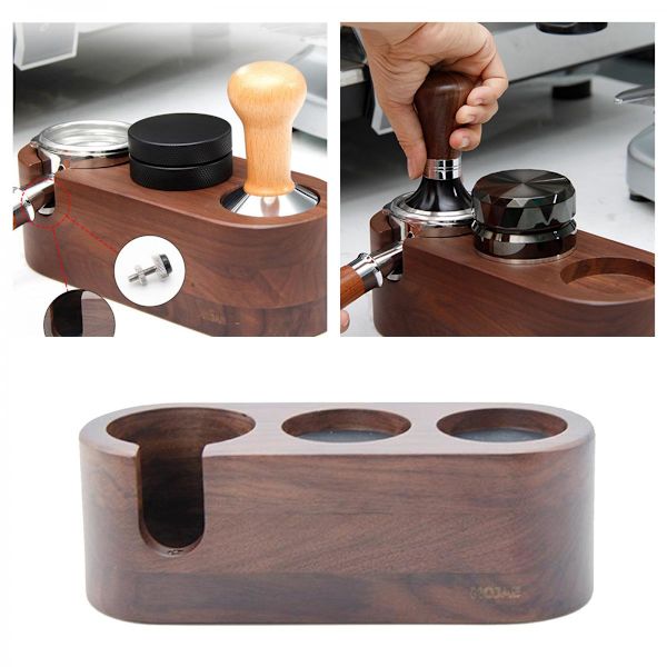 Kaffefilterhållare Tamperhållare Trä Espresso Tamper Matta Ställ 3 Hål 53 54mm