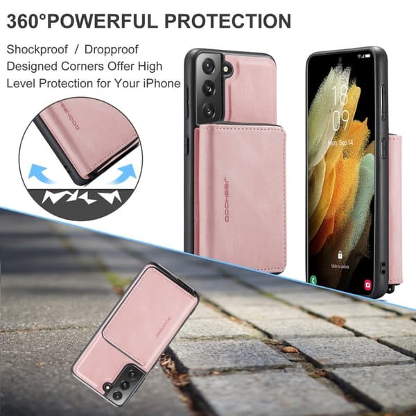 JEEHOOD 2-i-1 Magnetisk Kunstlæder Pungcover Samsung Galaxy S22+ Rosa