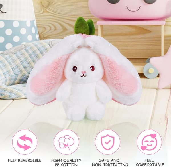 [RM]Plush Rabbit, Reversible Rabbit-Carrot-Strawberry Pillow with Zipper
