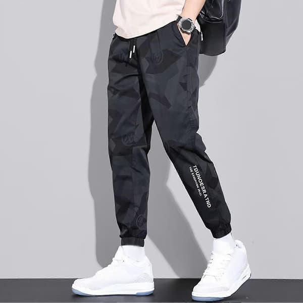 Herr Sportbyxor Is-silke Dragsko Elastisk Midja Ankelbandade Fickor Kamouflagemönster Plus Size Black L