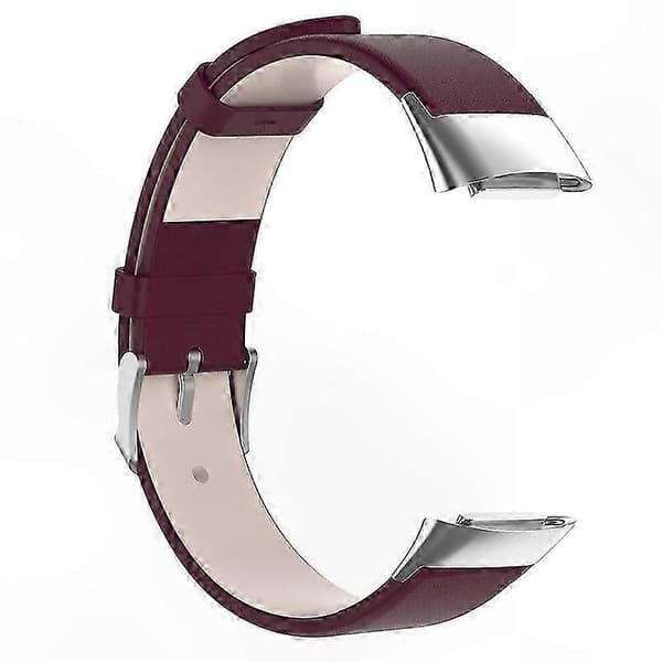Justerbar læder smart urrem med metalspænde til Fitbit Charge 5 6 håndledsrem Wine red Wine Red