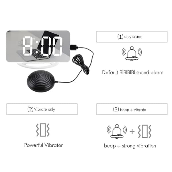 [RM]Loud Alarm Clock with Vibrator for Deep Sleepers, Adults, Deaf, Digital Mirror Clock with Bed Shaker