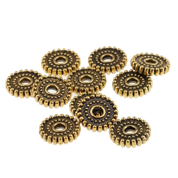 100 Stycken Smycken Metall Legering Distanspärlor 10 Mm Antik Guld