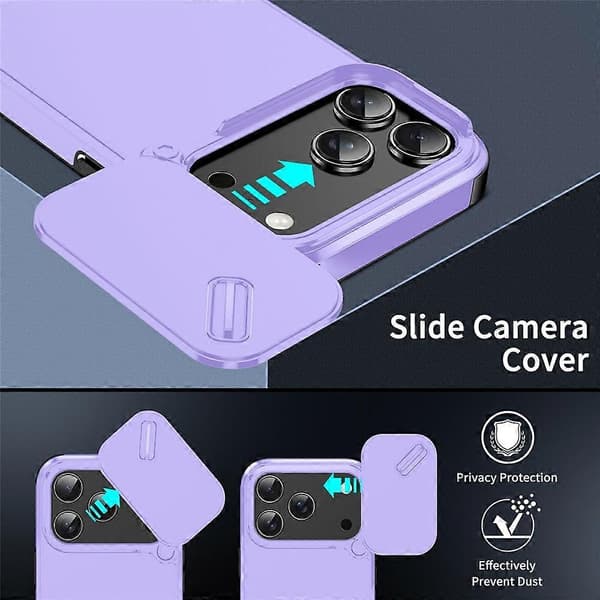 Kompatibelt deksel for iPhone 17 Pro, PC + TPU-skall med skyvbart kameradeksel Purple