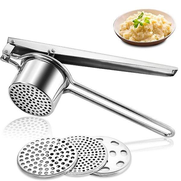 Potatisstöt i rostfritt stål Manuell potatispress med 3 utbytbara skivor Fruktpress
