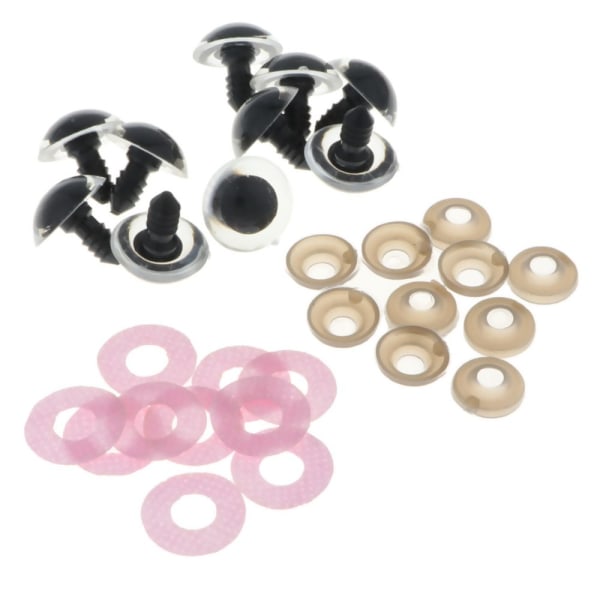 10 st plastsäkerhetsleksaksögon + glitter nonwovens + 16 mm bricka rosa