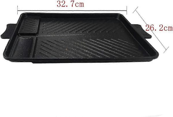 Rektangulær non-stick røgfri grillpande til indendørs eller udendørs grill, 32,7*26,2 cm, sort, materiale aluminiumslegering