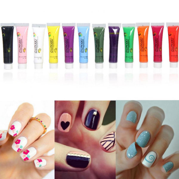 Set med 12 färger 12 ml tuber Akrylfärgpigment för målning Nail Art Nail DIY-dekoration