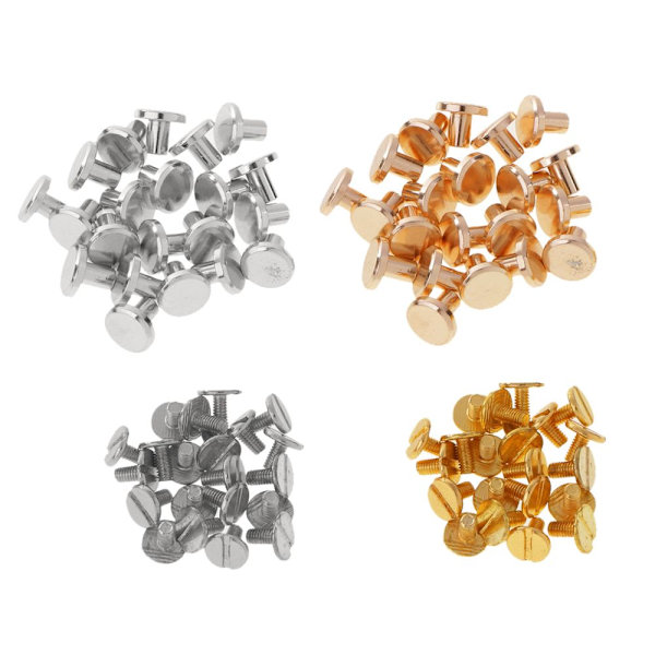 40 Set Runda Nitar 8mm Dubbar Läderhantverkstillbehör Guld Silver