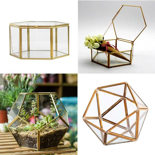 2 st Geometriskt Terrarium i Glas Suckulent Planteringskärl Blomvas Behållare Kann
