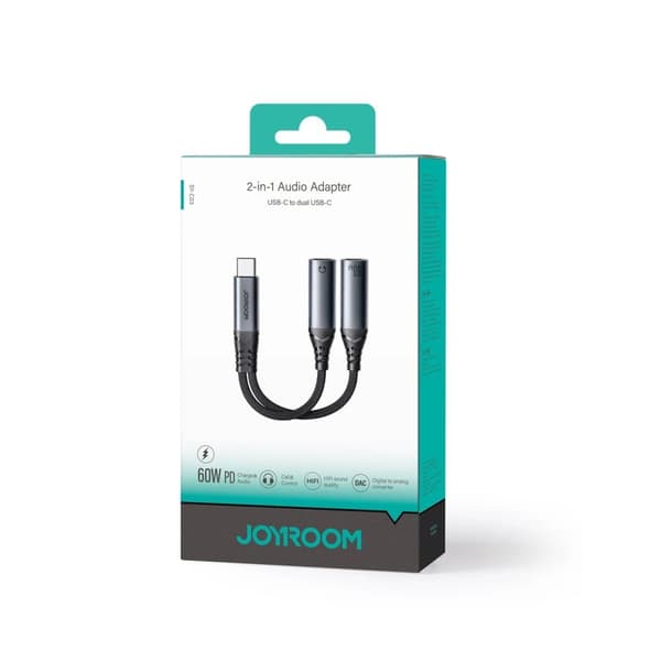 Joyroom SY-C03 USB-C til 2x USB-C 2-i-1 DAC-adapter - sort