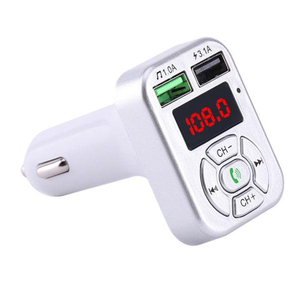 Bluetooth Billaddare 3.1A Snabbladdningskort FM Bil Bluetooth MP3-sändare Silver