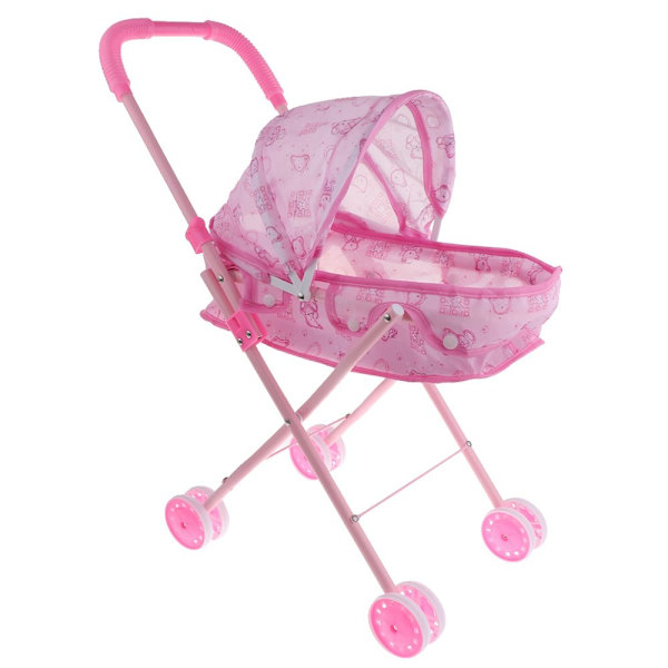 Hopfällbar mini barnvagn med rosa leksaker simuleringsvagn
