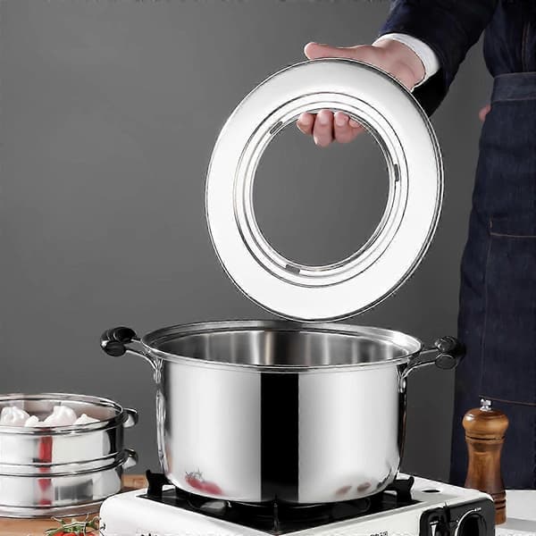Dampkurvadapterring i rustfrit stål til dumplings, bao buns og dim sum - 28,5 cm udvendig diameter, 16,5 cm indvendig diameter, dampstativ til køkkenet Silver 28.50X28.50X0.80CM