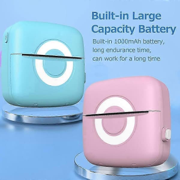 Kompakt Bærbar Termoprinter 200dpi BT-forbindelse 1000mAh Batteri 8x8x3.5cm Blå