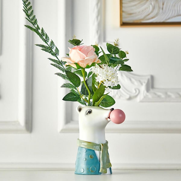Djurhuvud Resin Torkad Blomma Vas Planteringskruka Kontorsskrivbord Ornament Björn