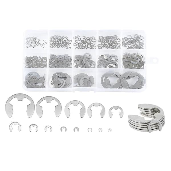 [RM]290 stk./sæt E Clip Låsering Skive Sortimentssæt Rustfrit Stål 1,2-15 mm Ekstern Holdering Clip til Remhjul Aksel Silver
