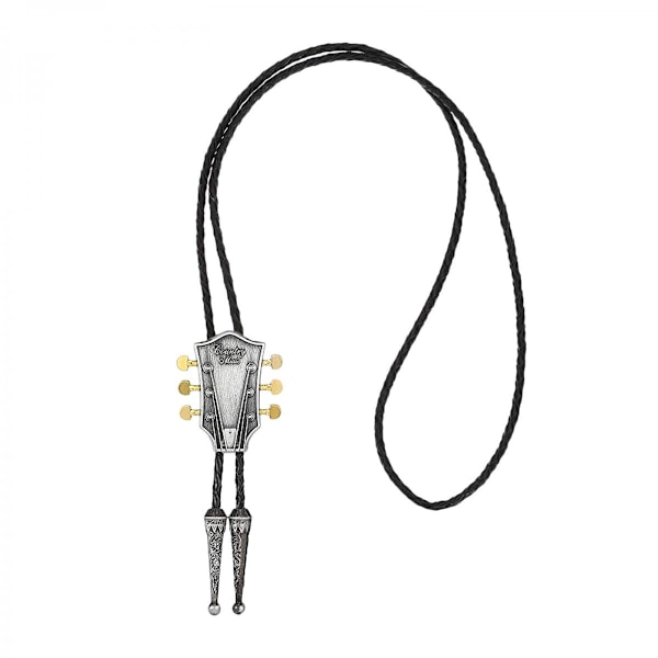 Gitarrhuvud Bolo Tie Halsband Bröllop PU Läderrep Western Cowboy Silver