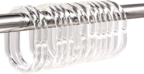 24-pack plastduschdraperiringar med duschdraperikrokar och genomskinliga duschdraperiringar