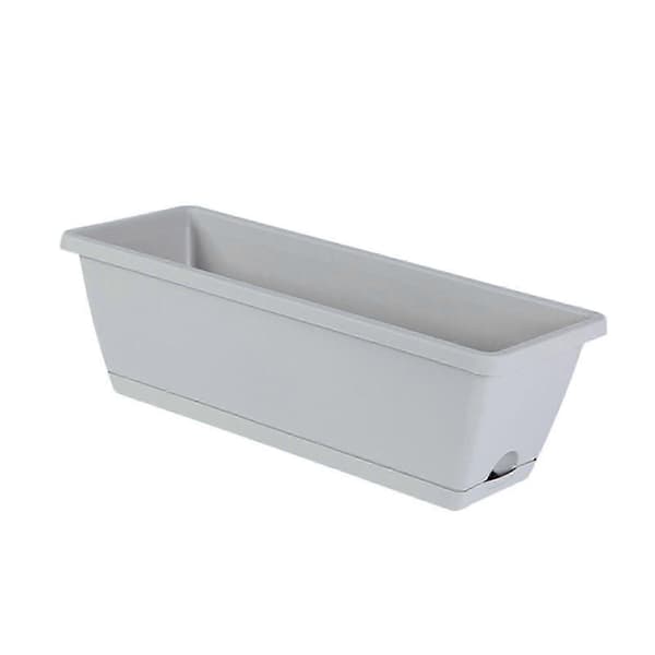 2x Rektangulära blomlådor för inomhusväxter, balkong, trädgårdsdekor - Blomkrukor med dränering Light Grey