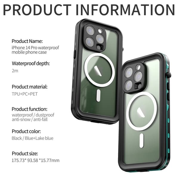 [RM]REDPEPPER iPhone 14 Pro -kuori MagSafe 360 Vedenpitävä IP68 Musta 105