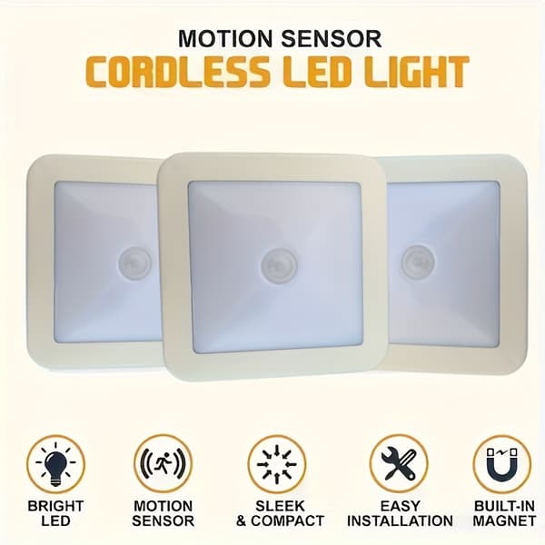 [RM]Motion Sensor Stair Wall Light 6 LED Battery Operated Wireless Night Light for Under Cabinet Hallway Warm Light