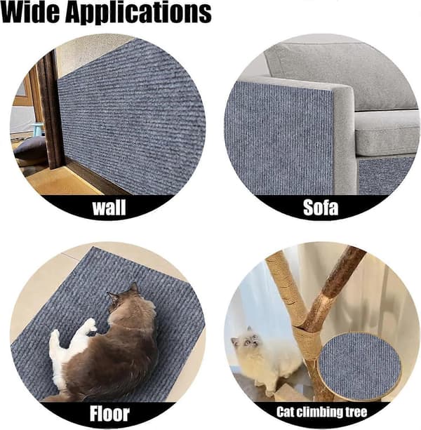 Selvklebende klorematte for katter, anti-klo katte-sofaprotektor for vegger, gulv, sofaer, stoler, 200*40cm, grå, ikke-vevd dekkmateriale