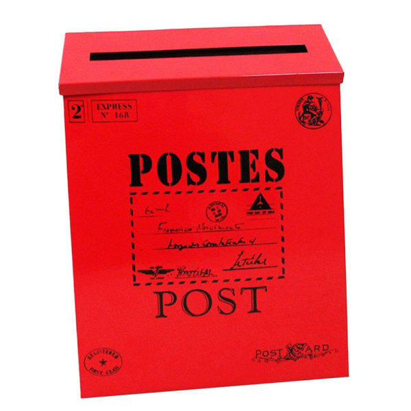 Vintage galvaniserad brevlåda, brevlåda, brevlåda, tidningshållare, box, röd