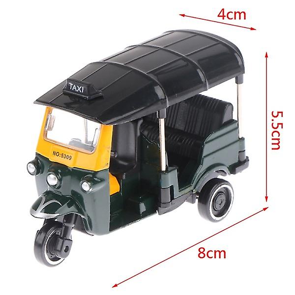 Legering Trehjuling Retro Simuleringsmodell Trehjulig Motorcykel Leksak Pressgjuten Bilmodell Autorickshaw Bilmodell Figurer Leksaker