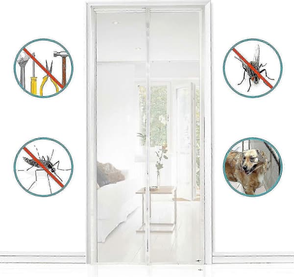 [RM]80*210 cm Magnetisk Fluesskærmsdør Ingen Boring Nem Montering White 80*210