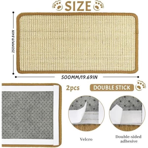 Klorestolpe for katter Klorematte Sisal Klorematte 2 stk Selvklebende Kattegulvmatte Beskytter Tepper og Sofa