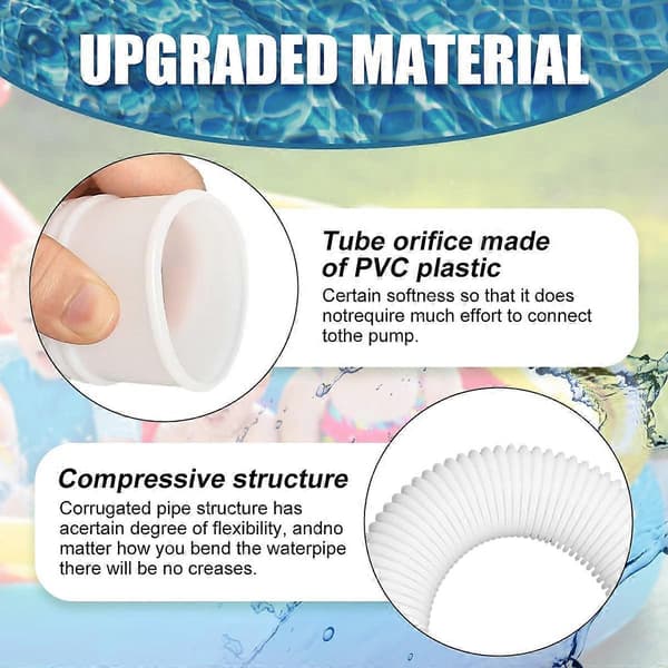 2-pack poolslang, 32 mm poolslang, pooldammsugarslang med 4 metallklämmor, poolpumpslang lämplig för ovanmarkspooler
