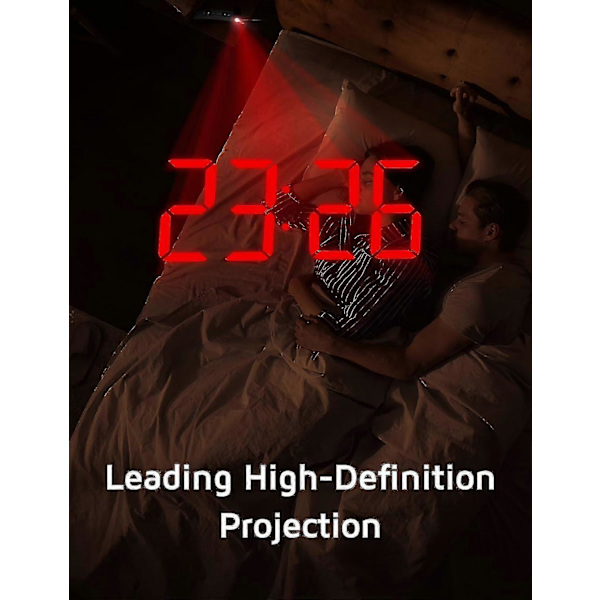 [RM]Projection Alarm Clock, Digital Clock with 180° Rotatable Projector, 3-Level Brightness Dimmer[HK] White Digit