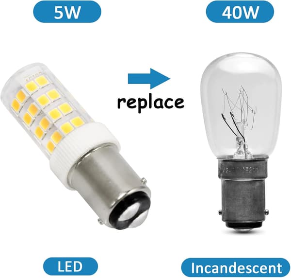 5W LED Sewing Machine Bulb B15d, 220-240V, Equivalent to 40W Incandescent Bulb, Non-Dimmable, 2 Pack