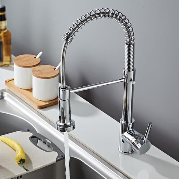 [RM] Kitchen Faucet with Spring, Single Lever Kitchen Faucet with Pull-Out Spray, Polished Chrome Kitchen Faucet